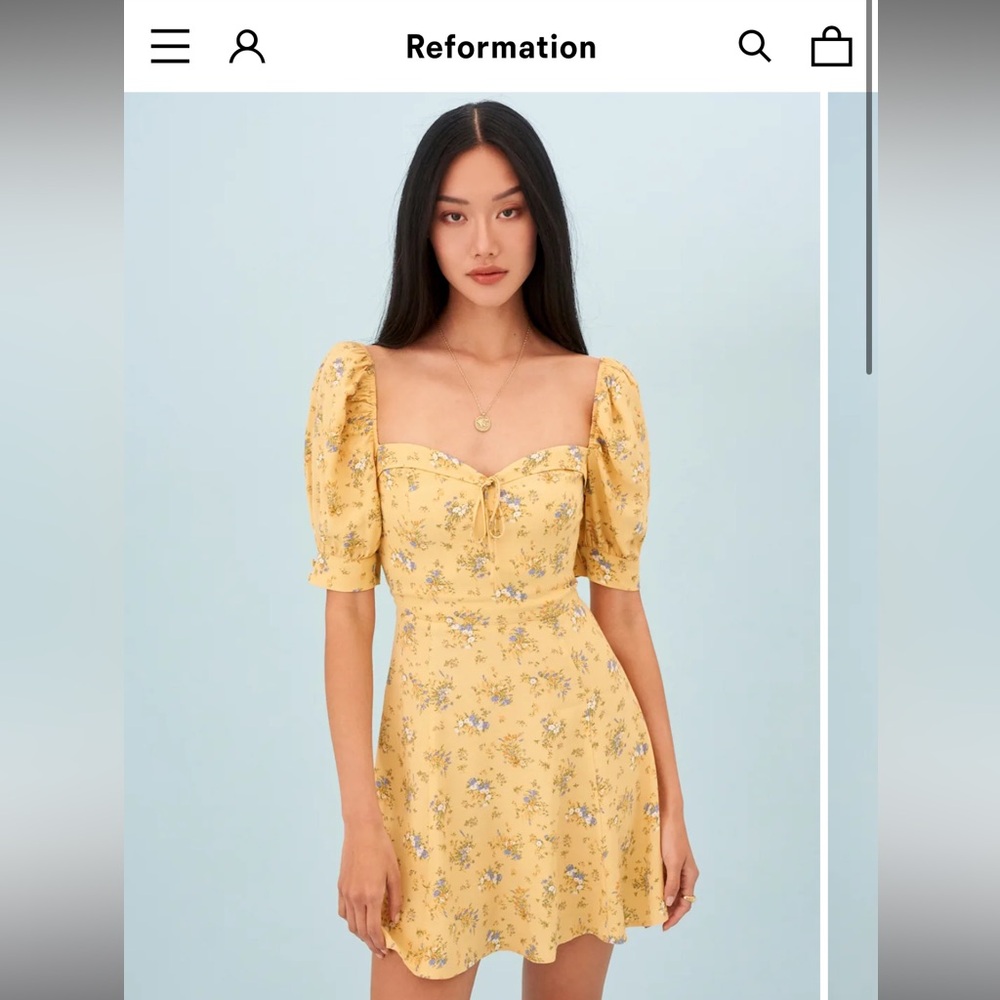 Reformation Yellow Floral Mini Dress